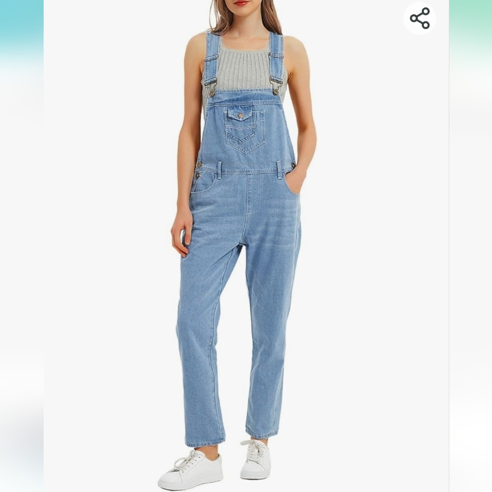 Anna-Kaci Womens Vintage Wash Straight Leg Denim Overalls With Pocket Bib S